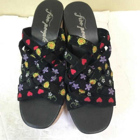 Free People NEW Lisbon Platform Heels Floral Suede Platform Mules Sandals Clog 9 - Picture 6 of 16